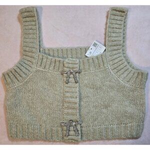 Zara Knit Tank Top Sweater Shirt Vest Rhinestones Bows Buttons Soft Romantic L
